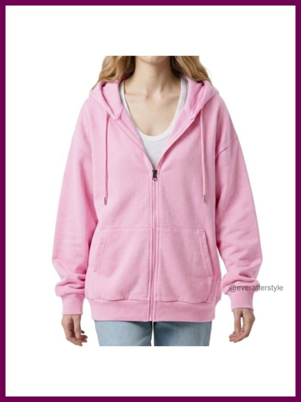 Oversized Full Zip Hoodie 100% Cotton French Terry Baggy Sweatshirt Kangaroo